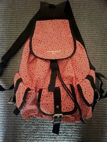 빨간색과 블랙 체크 무늬 백 별 패턴 백팩 헤이세이 y2k