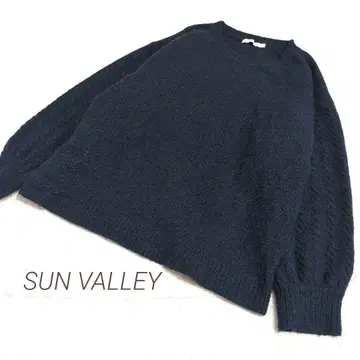 SUN VALLEY 선밸리 울 혼방 케이블 소매 네이비 니트