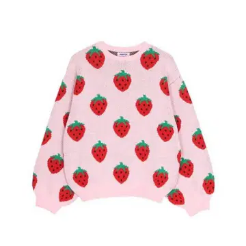 [ 사이즈 2 ] PUNYUS 후드 총무늬 니트 딸기