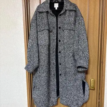 [ 완판템 ] H&M 트위드 코트 스탠드 칼라 코트 아우터 미디엄 기장