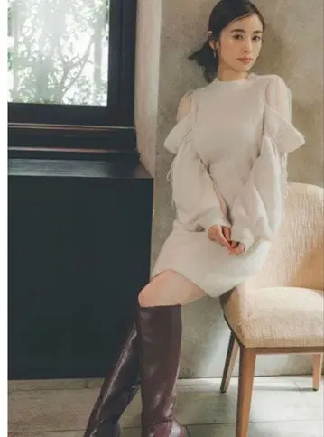 SNIDEL 시스루 숄더 니트 원피스