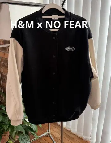 H&MxNO FEAR XL 바시티 자켓 블랙/아이보리
