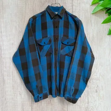 레어 70s-80s 파이브 브라더 버팔로 체크 플란넬 파랑 x 블랙