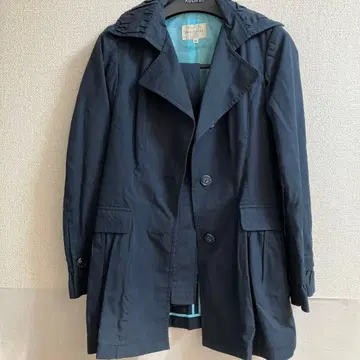 네이비 후드 부착 코트 벨트 있음