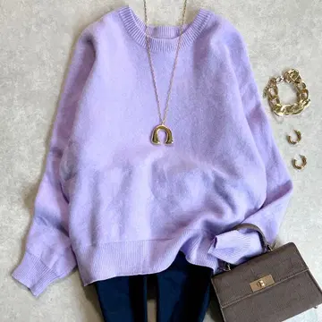 새상품급 로페 캐시미어 블렌드 돌먼 크루넥 니트 어른 라벤더 크루