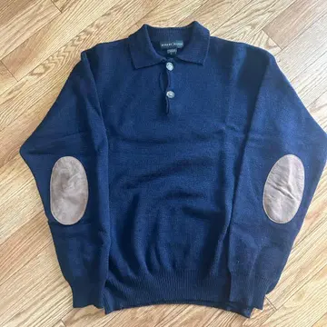 네이비 니트 셔츠 스웨터 엘보 패치