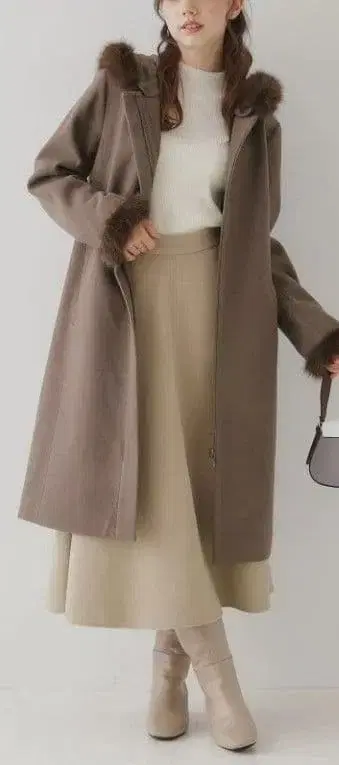 [ 쿠튀르 브로치 ] 후드 인조 모피 멀티 웨이 코트 36