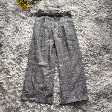 와이드 팬츠 슬랙스 [ M ] 그레이 글렌체크 패턴 산스드비