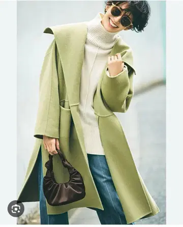 Mila Owen 후드 부착 롱 코트 올리브 그린