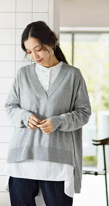 and myera 사각 스웨터 그레이 멜란지