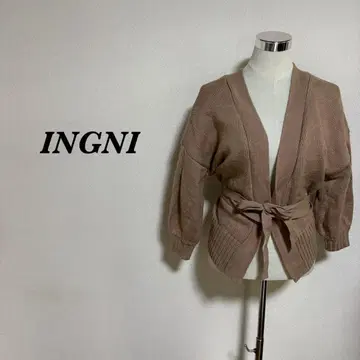 INGNI 니트 가디건 리브 허리 리본 브라운 M 4921N