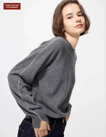 캐시미어 크루넥 스웨터 XL 꽁뜨와 데 꼬뜨니에 그레이