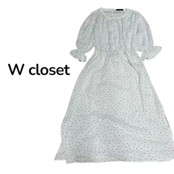 w closet 도트 무늬 원피스 화이트 블랙 프리 사이즈 허리밴딩