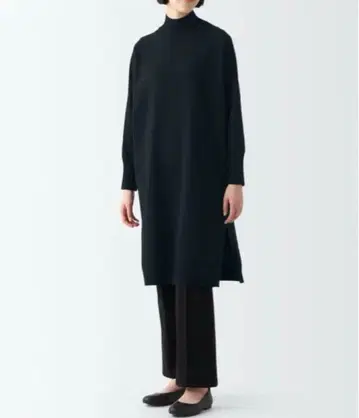 무인양품 워셔블 니트 하이넥 원피스 XL 블랙