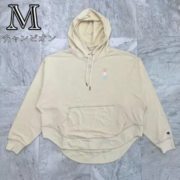 챔피온 후드티 남성용 M 풀오버 자수 로고 리브 소매 크림