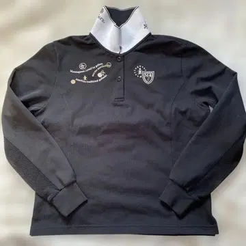 맨싱 2웨이 칼라 버튼 달린 펭귄 자수 피케 셔츠 블랙 긴팔 새상품급