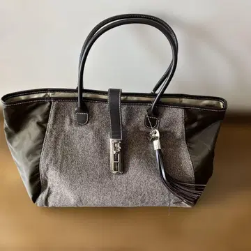 LA BAGAGERIE 브라운, 트위드와 나일론 콤비 토트백