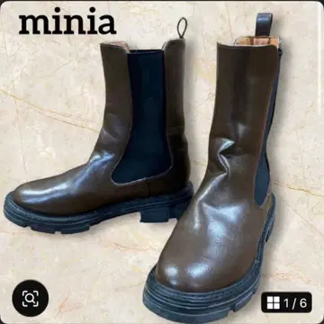 minia 통굽 브라운 가죽 사이드 고어 부츠 탱크 밑창 23.5