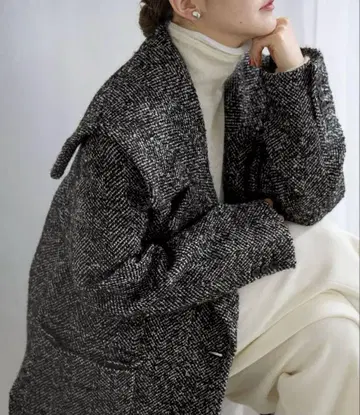 해링본 트위드 빅 칼라 코트 iena 38