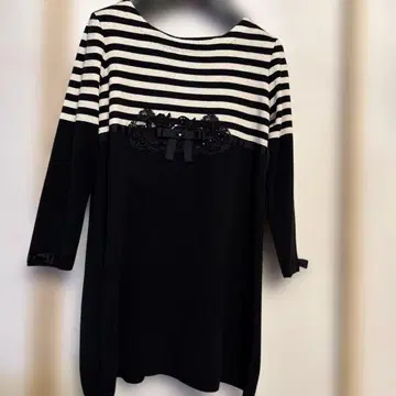 Super Beauty 보더 디자인 긴팔 니트 튜닉