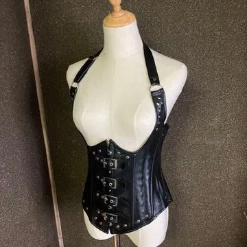 블랙 합성 피혁 뷔스티에