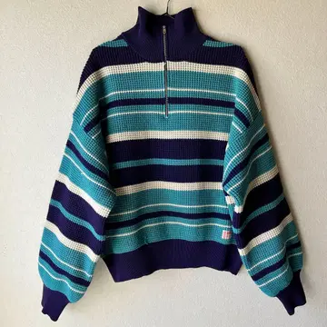 Java 스트라이프 하이넥 하프 지퍼 니트 여성용 L 사이즈