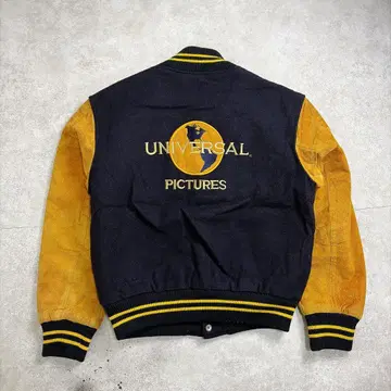 레어 금 자수 유니버셜 스튜디오 바시티 자켓 백 로고 USA 제 울