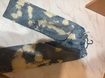 페인트 가공 데님 팬츠 와이드 레그