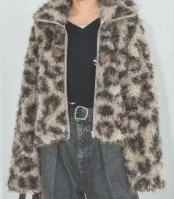 JEANASIS MIX 컬러 퍼 블루종 레오파드