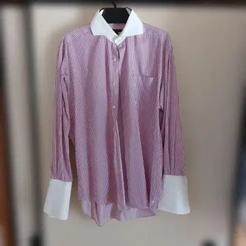 ozie 클레릭 더블 커프스 셔츠 L 화이트와 핑크 스트라이프