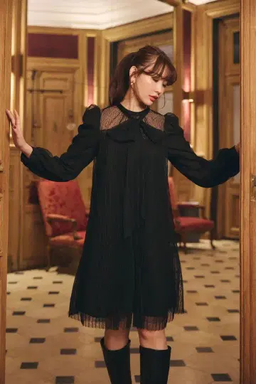 프렌치 플리츠 레이스 드레스 [S]