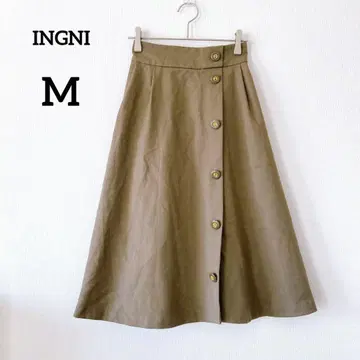 잉그 플레어 스커트 M 카키 얇은 소재 종아리 기장 뒷밴딩 314