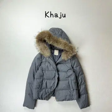 khaju ships 퍼 달린 숏 다운 다운 자켓 그레이