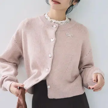 하트 모듬 펄 단추 라메 믹스 가디건