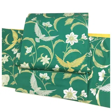 순수 실크 락 오비 후쿠로 오비 그린 새 덩굴 이중 북 만들기 오비