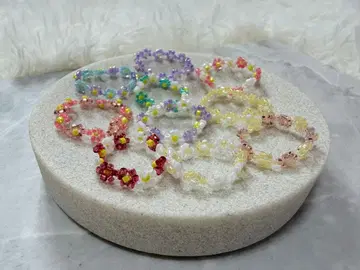 작은 꽃 비즈 반지 파스텔 클리어 핸드메이드 액세서리