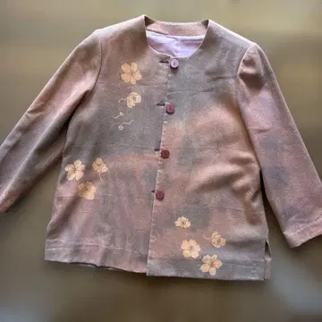 노카라 자켓 꽃무늬 프린트 핑크 계열