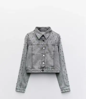 [ 새상품 ] 스터드 장식 그레이 데님 자켓