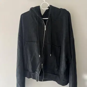 헤비 웨이트 빈티지 숏 풀 집업 후드티 L 사이즈 블랙