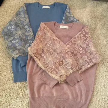 꽃무늬 레이스 소매 긴팔 니트 2세트