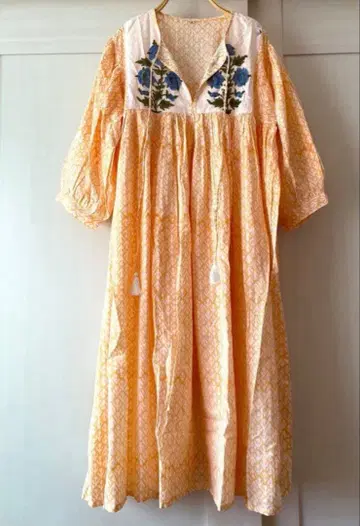 인도 면 블록 프린트 원피스 새상품