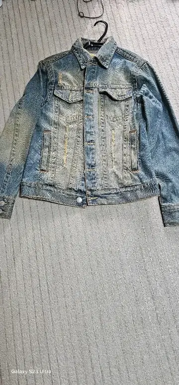 블루 데님 자켓 페이드 가공