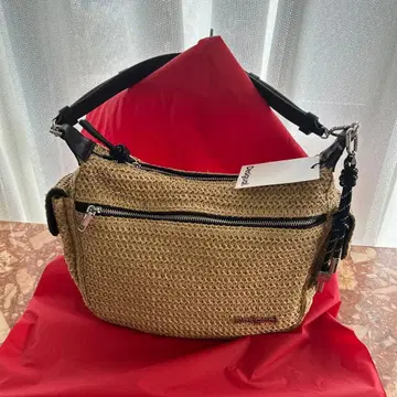 메쉬 짜임 스트로우 숄더백