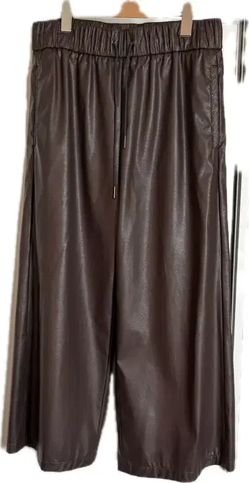 브라운 합성 피혁 와이드 팬츠