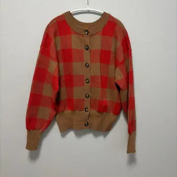 빨간색과 브라운 체크 가디건 2WAY