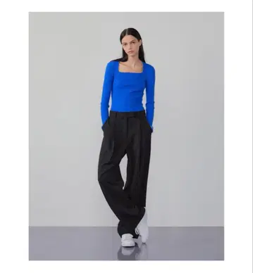 InstantFunk 파랑 리브 편직 긴팔 스웨터