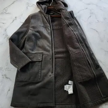 구하기 어려움 Theory 리얼 무스탕 코트 후드 롱 기장 램 가죽