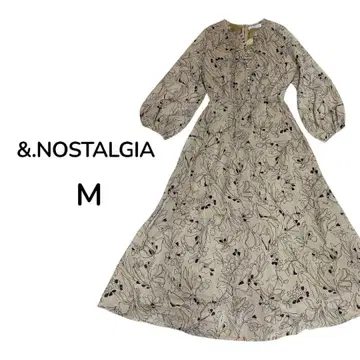 &.NOSTALGIA 꽃무늬 원피스 M 롱 플레어 7부 소매 베이지