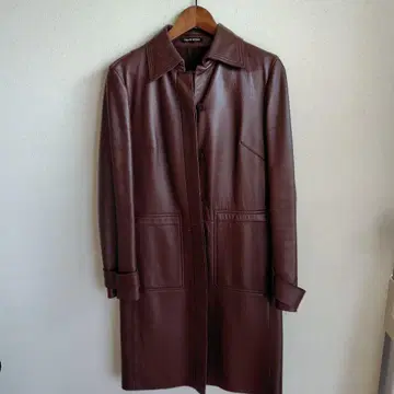 TRANS WORK 브라운 가죽 롱 코트