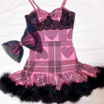 [초레어] MARS 마즈 하트 글렌체크 무늬 미니 원피스 머리핀 포함